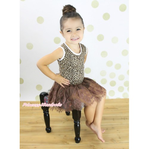 Leopard Sleeveless Brown Lace ONE-PIECE Party Dress LP227